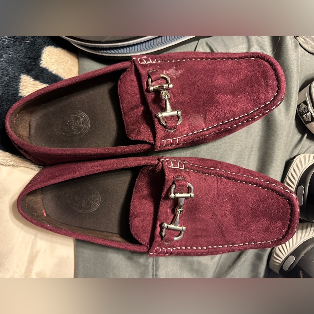 Red felt loafers
